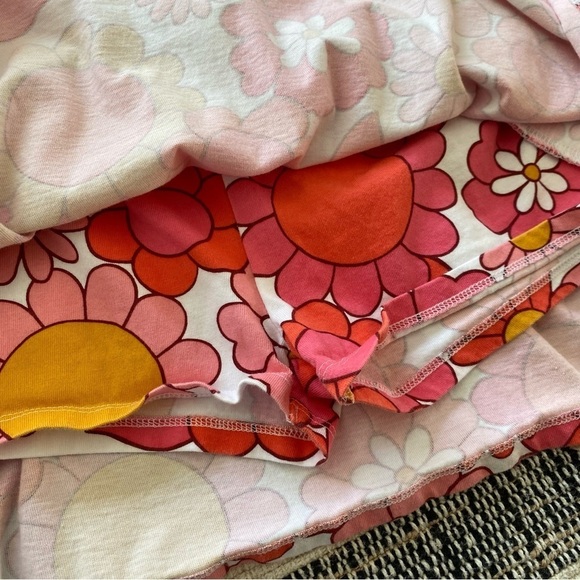 Mini Boden Pink Yellow Orange Retro Floral Printed Jersey Skort Skirt - Picture 9 of 13